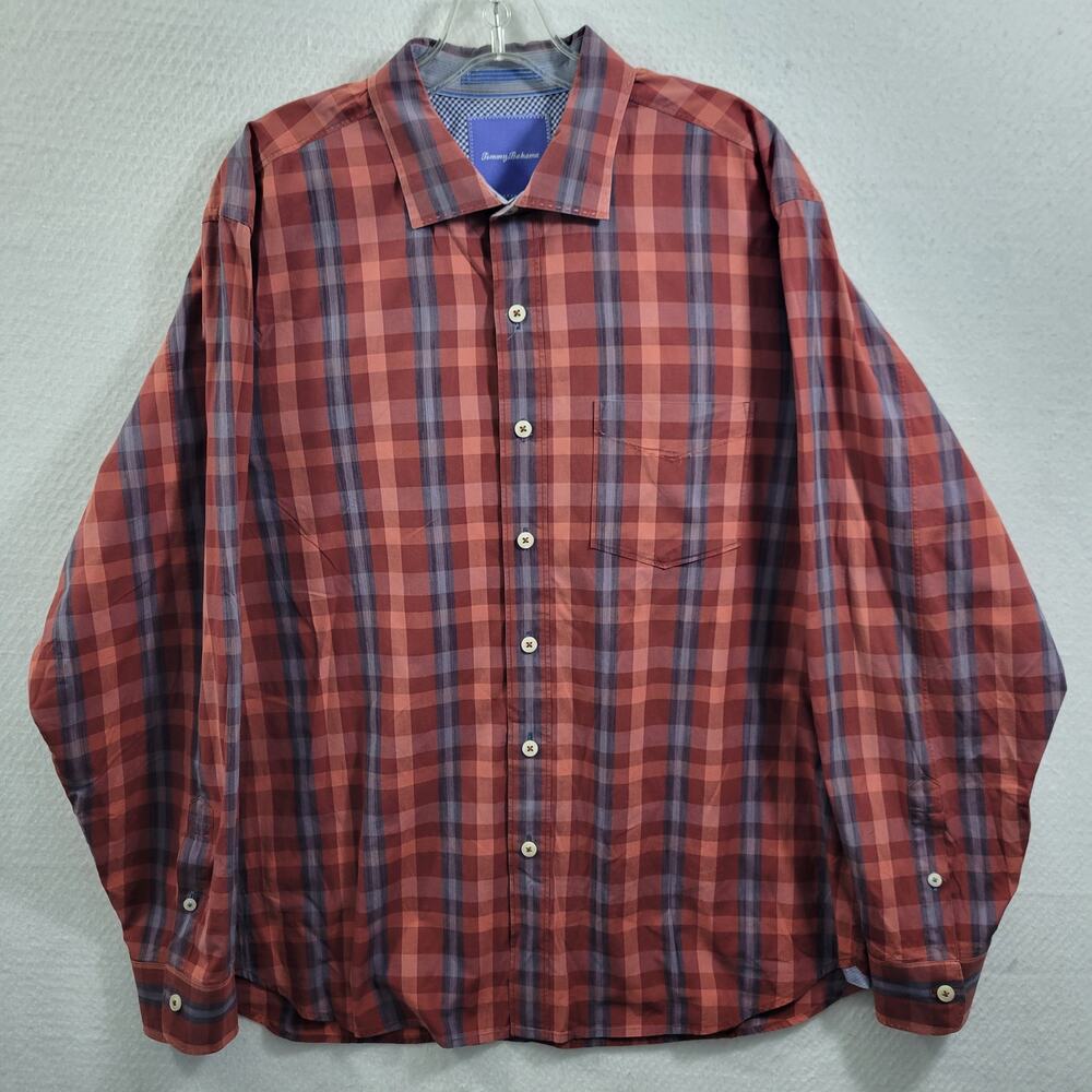 Tommy Bahama Button Front Rust Orange Plaid Shirt Size XL 82424-0872 - Picture 2 of 6